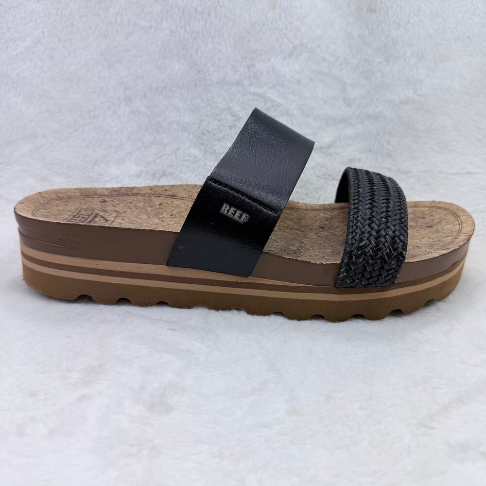 Reef Womens Cushion Vista Hi Platform Slide Sandal Black Braid Size 10 Sandals